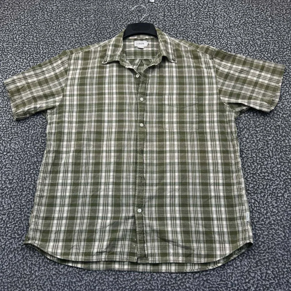 J.‎ Crew Button Down Shirt Men Extra Large Plaid Flannel Short Sleeve Cotton XL
